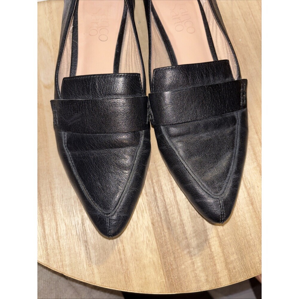 Sz 6 Black Leather Franco Sarto Loafers Silver Accent On Heel - Picture 3 of 7